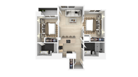 Floor plan for 2 beds, 2 baths, 921 sqft